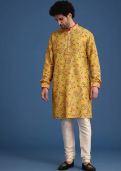Musturd Thread Work Kurta Jacket Set