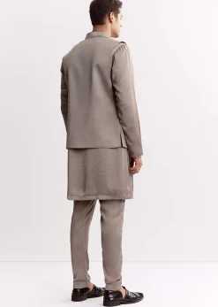 Natural Linen Kurta Jacket Set With Mandarin Collar