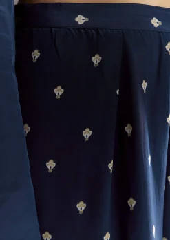Navy Blue Crepe Moti Work Kurta With Printed Palazzo Dupatta