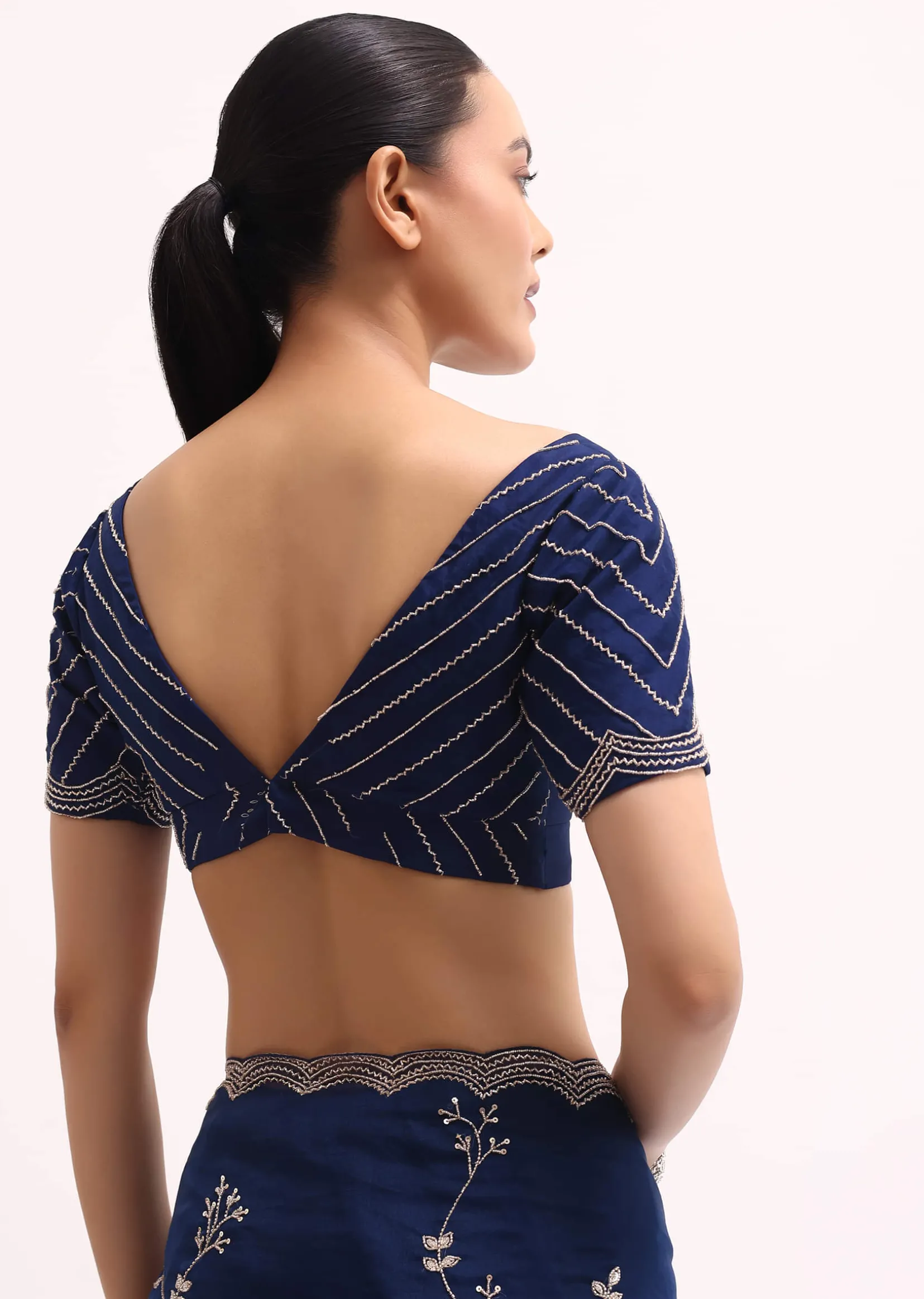 Navy Blue Cutdana Embroidered Saree With Unstitched Blouse