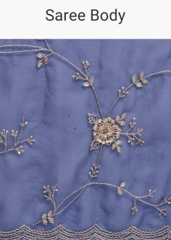 Navy Blue Cutdana Embroidered Saree With Unstitched Blouse