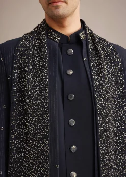 Navy Blue Cutdana Work Indowestern Set