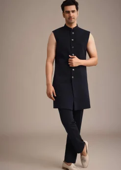 Navy Blue Cutdana Work Indowestern Set