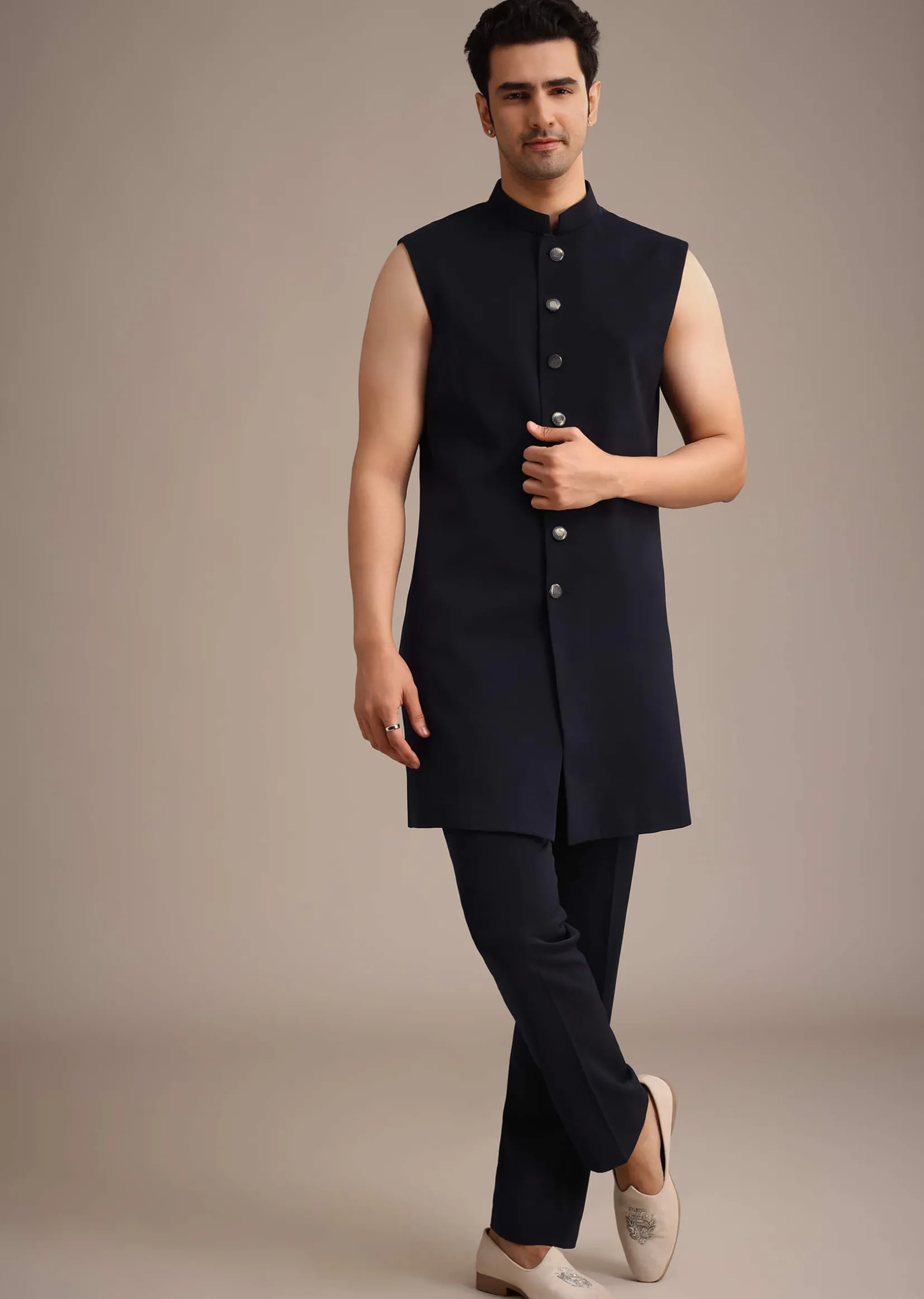 Navy Blue Cutdana Work Indowestern Set