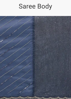 Navy Blue Dual Shaded Sequins Saree With Scalloped Border