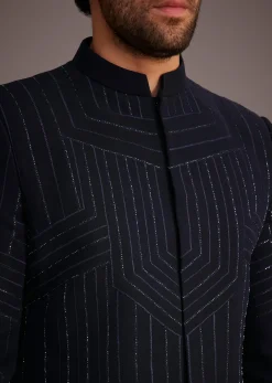 Navy Blue Embroidered Bandhgala Suit