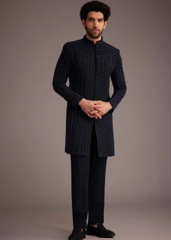 Navy Blue Embroidered Bandhgala Suit