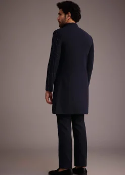 Navy Blue Embroidered Bandhgala Suit