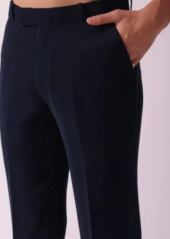 Navy Blue Embroidered Indowestern In Suiting Fabric