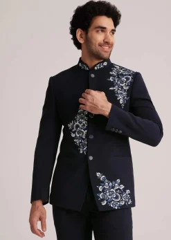 Navy Blue Embroidered Jodhpuri Suit