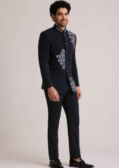 Navy Blue Embroidered Jodhpuri Suit
