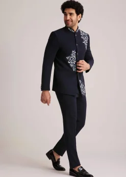 Navy Blue Embroidered Jodhpuri Suit