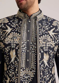 Navy Blue Embroidered Sherwani Kurta Set