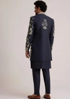 Navy Blue Embroidered Sherwani Kurta Set