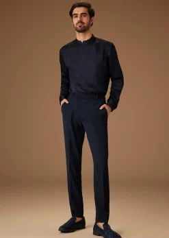 Navy Blue Embroidered Tuxedo Set