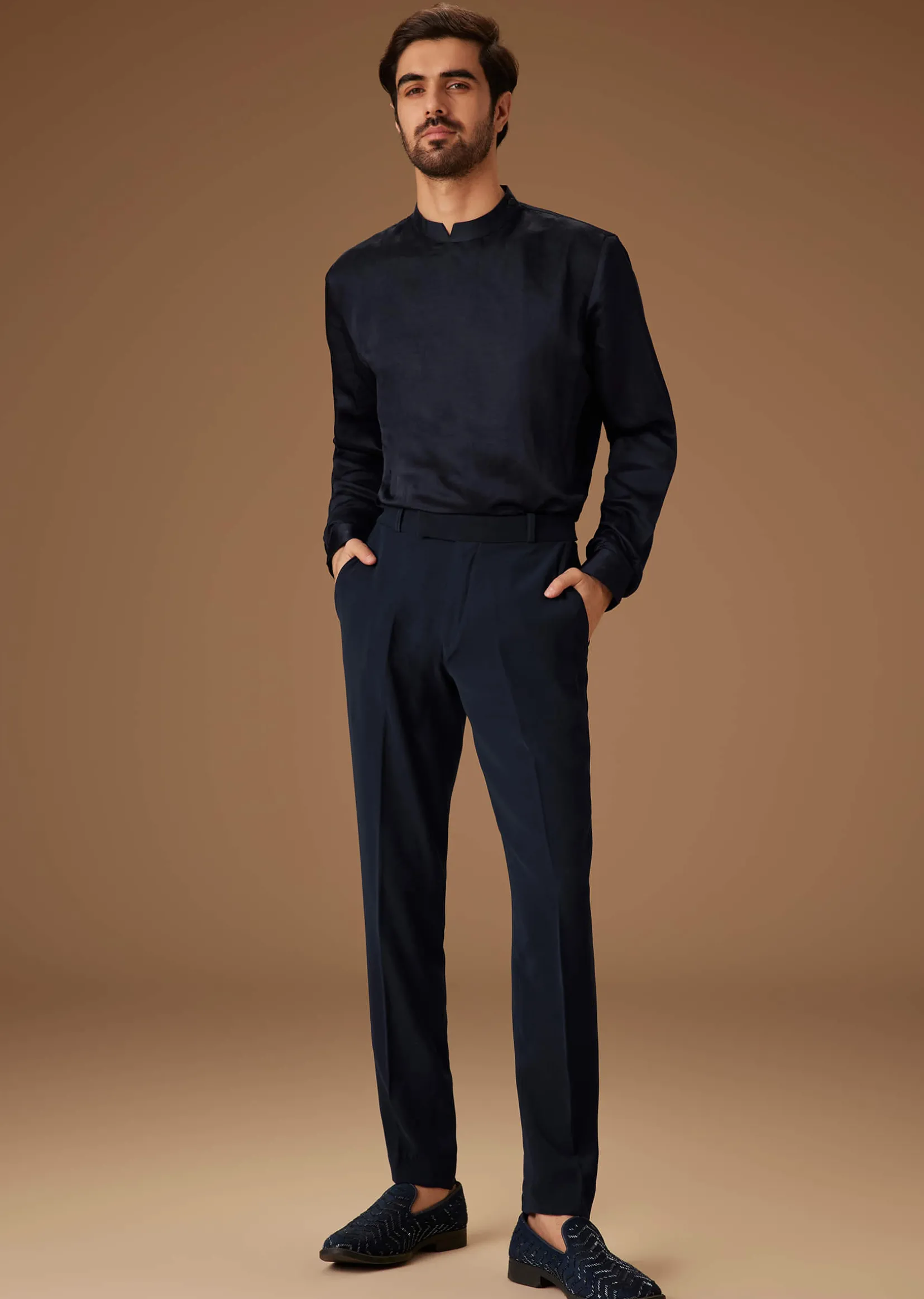 Navy Blue Embroidered Tuxedo Set