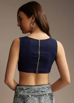 Navy Blue Georgette Saree with Heavy Floral Embroidery