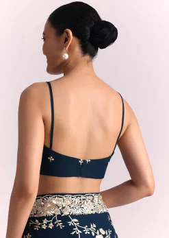 Navy Blue Georgette Saree With Parsi Gara Thread Embroidery