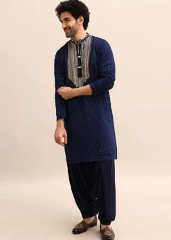 Navy Blue Gold Coin Work Kurta Salwar Set