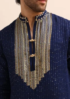 Navy Blue Gold Coin Work Kurta Salwar Set