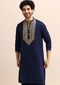 Navy Blue Gold Coin Work Kurta Salwar Set