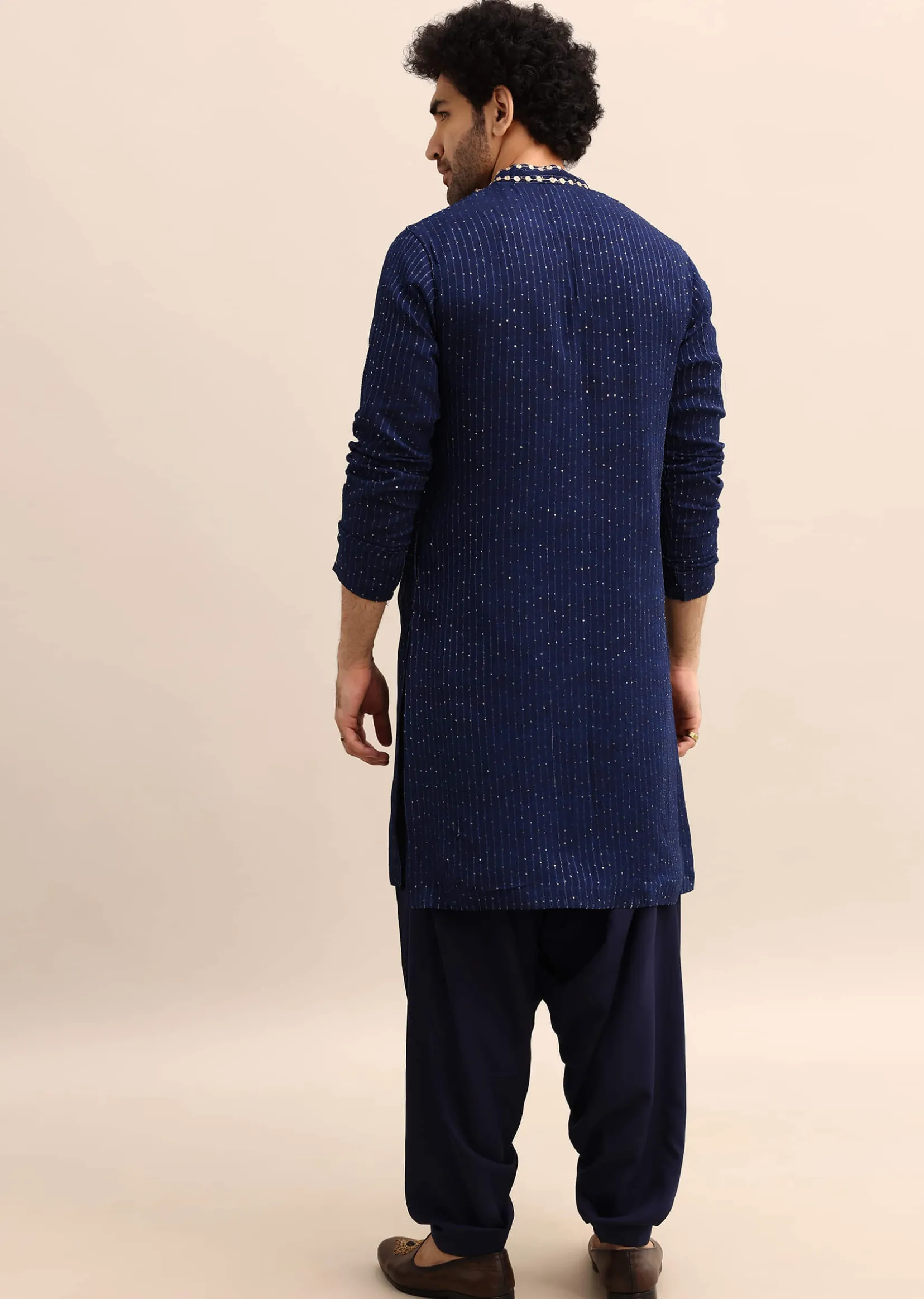 Navy Blue Gold Coin Work Kurta Salwar Set