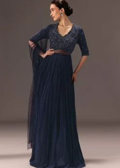 Navy Blue Hand Embroidered Anarkali Suit With Dupatta