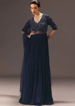 Navy Blue Hand Embroidered Anarkali Suit With Dupatta
