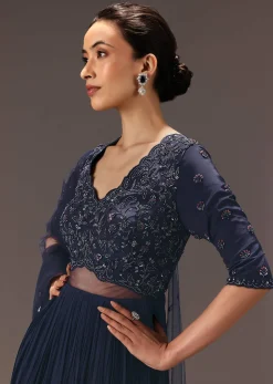 Navy Blue Hand Embroidered Anarkali Suit With Dupatta