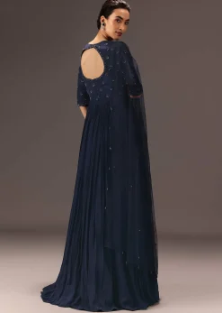 Navy Blue Hand Embroidered Anarkali Suit With Dupatta