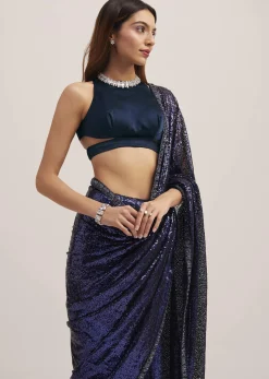 Navy Blue Heavy Sequins Saree