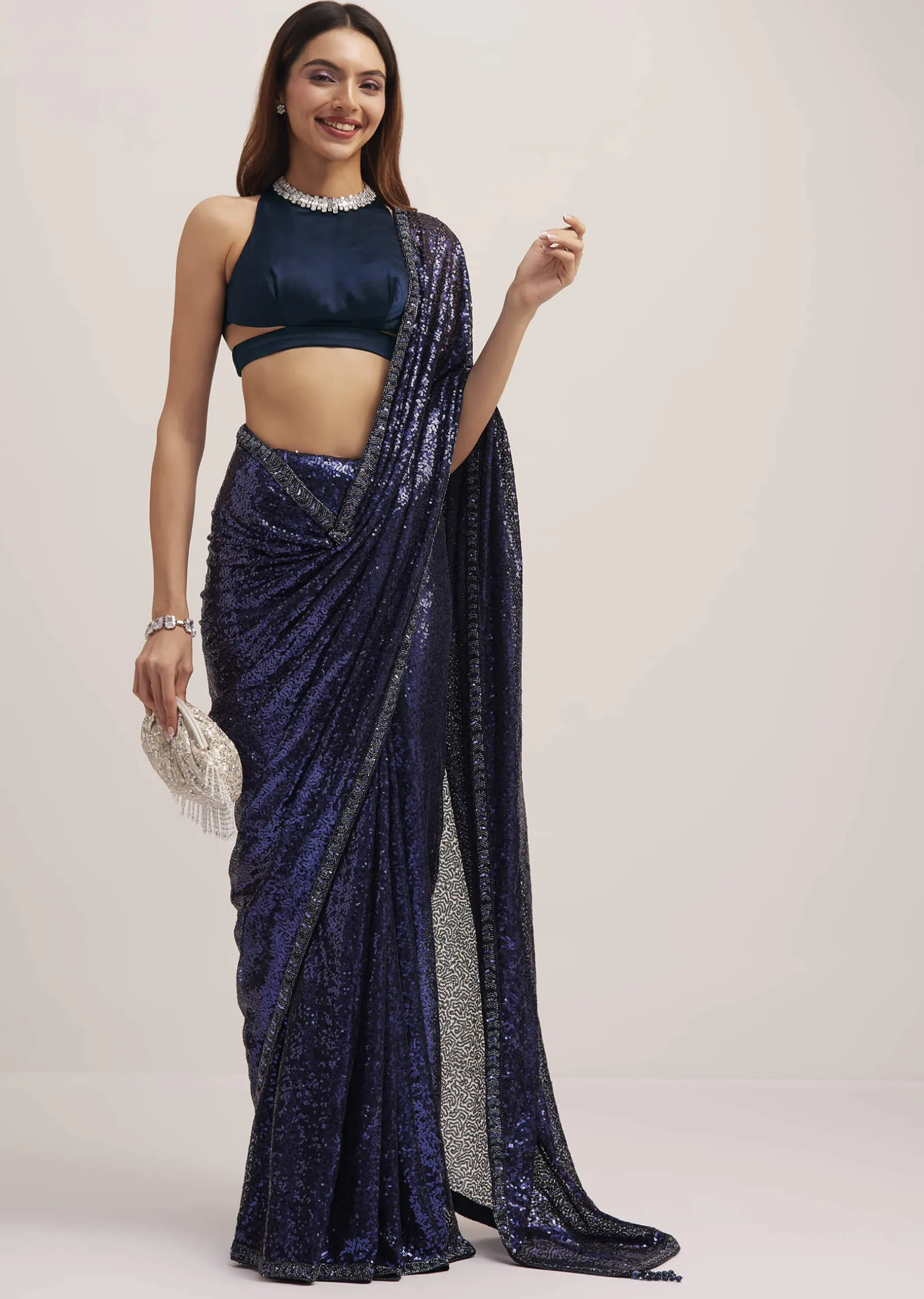 Navy Blue Heavy Sequins Saree
