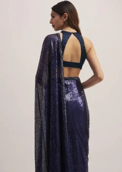 Navy Blue Heavy Sequins Saree