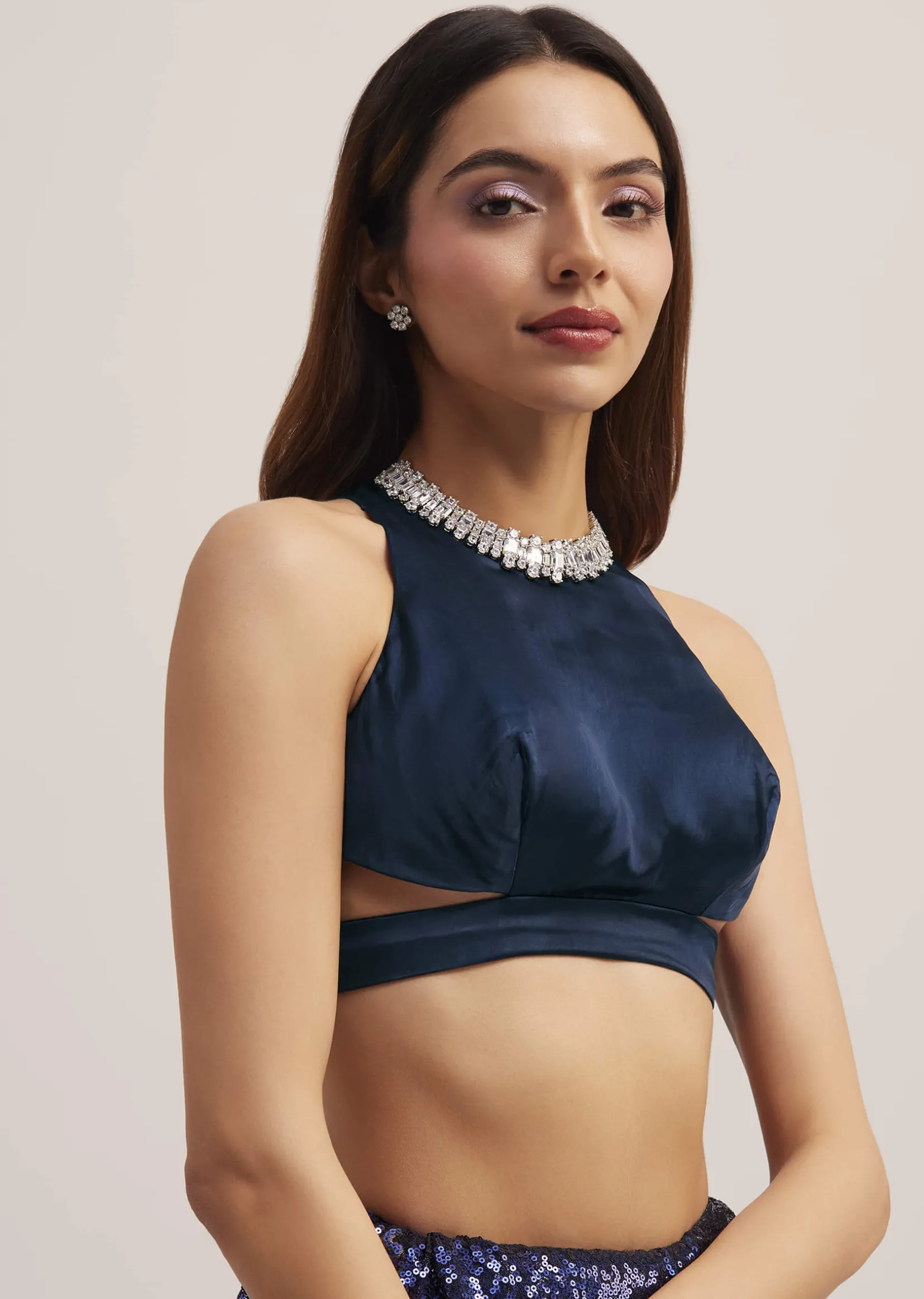 Navy Blue Heavy Sequins Saree