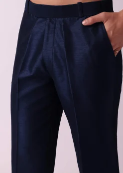 Navy Blue Indowestern Set In Dupion