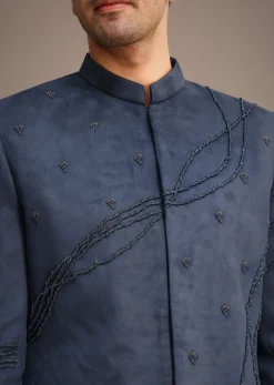 Navy Blue Indowestern Set With Dori Hand Work