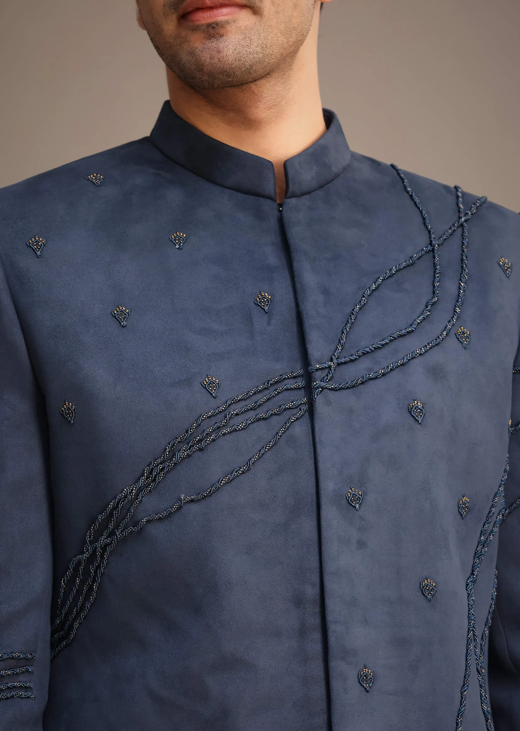 Navy Blue Indowestern Set With Dori Hand Work