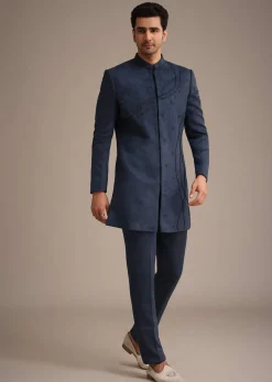 Navy Blue Indowestern Set With Dori Hand Work