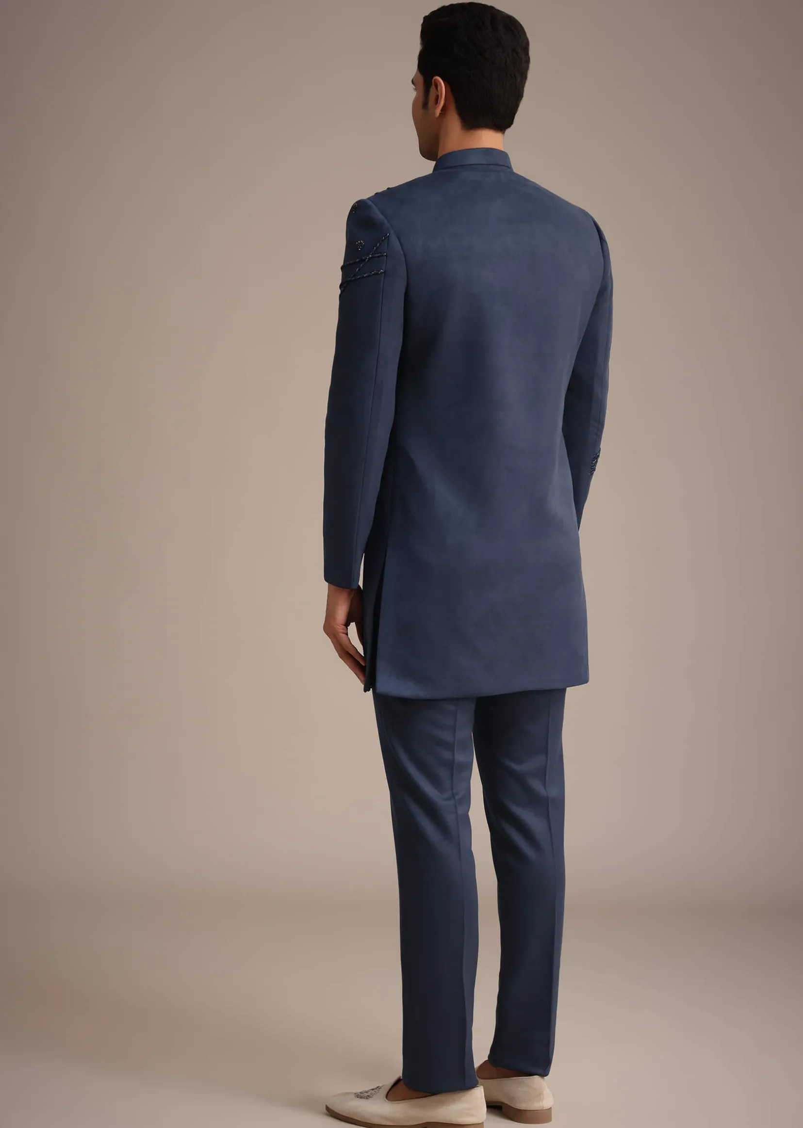 Navy Blue Indowestern Set With Dori Hand Work