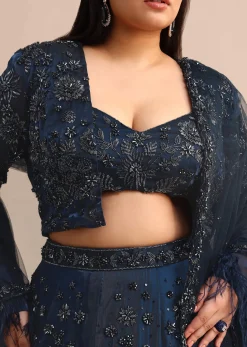 Navy Blue Jacket Kali Lehenga With Dupatta