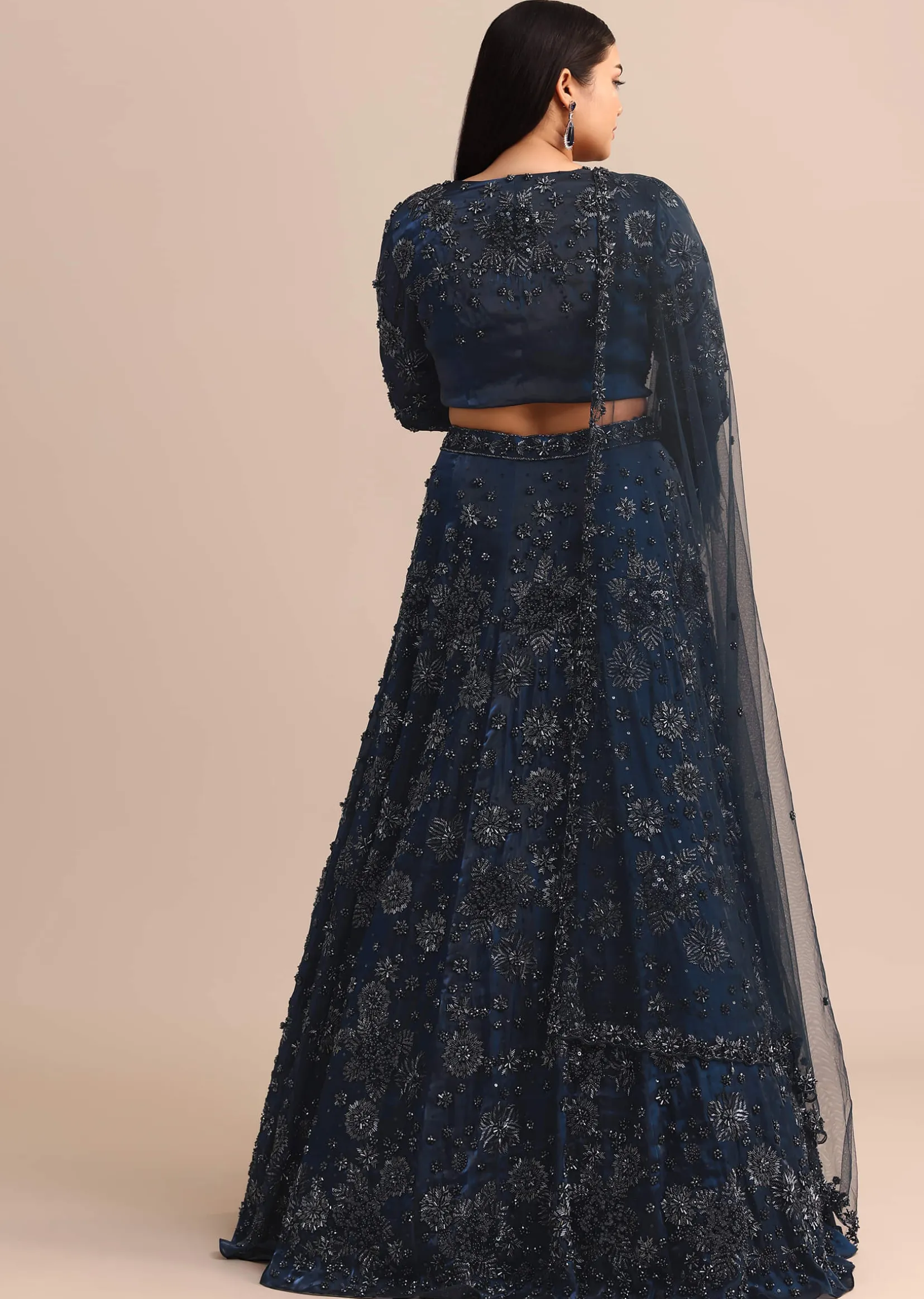 Navy Blue Jacket Kali Lehenga With Dupatta