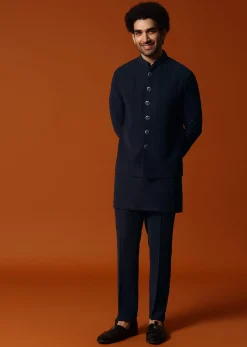 Navy Blue Jodhpuri Set In Resham Work For Men