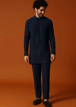 Navy Blue Jodhpuri Set In Resham Work For Men
