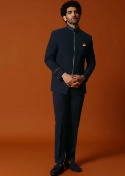 Navy Blue Jodhpuri Suit For Men