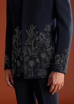 Navy Blue Jodhpuri Suit In Lachkaa Fabric With Hand Embroidery