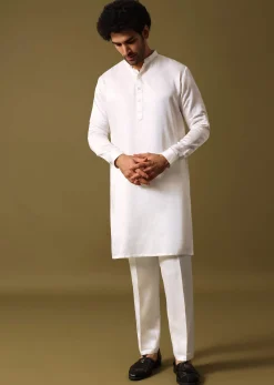 Navy Blue Kurta Jacket Set With Resham Work For Men