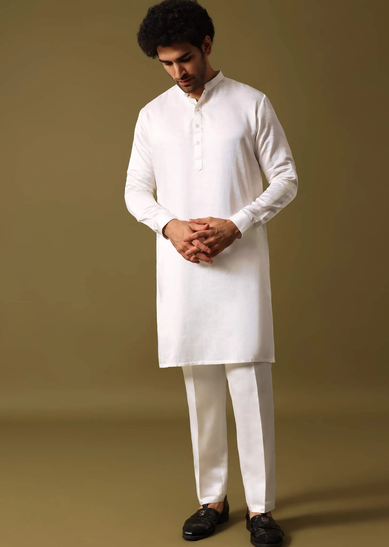 Navy Blue Kurta Jacket Set With Resham Work For Men