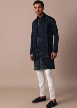 Navy Blue Kurta Set With Dupatta And Hand Work Detail