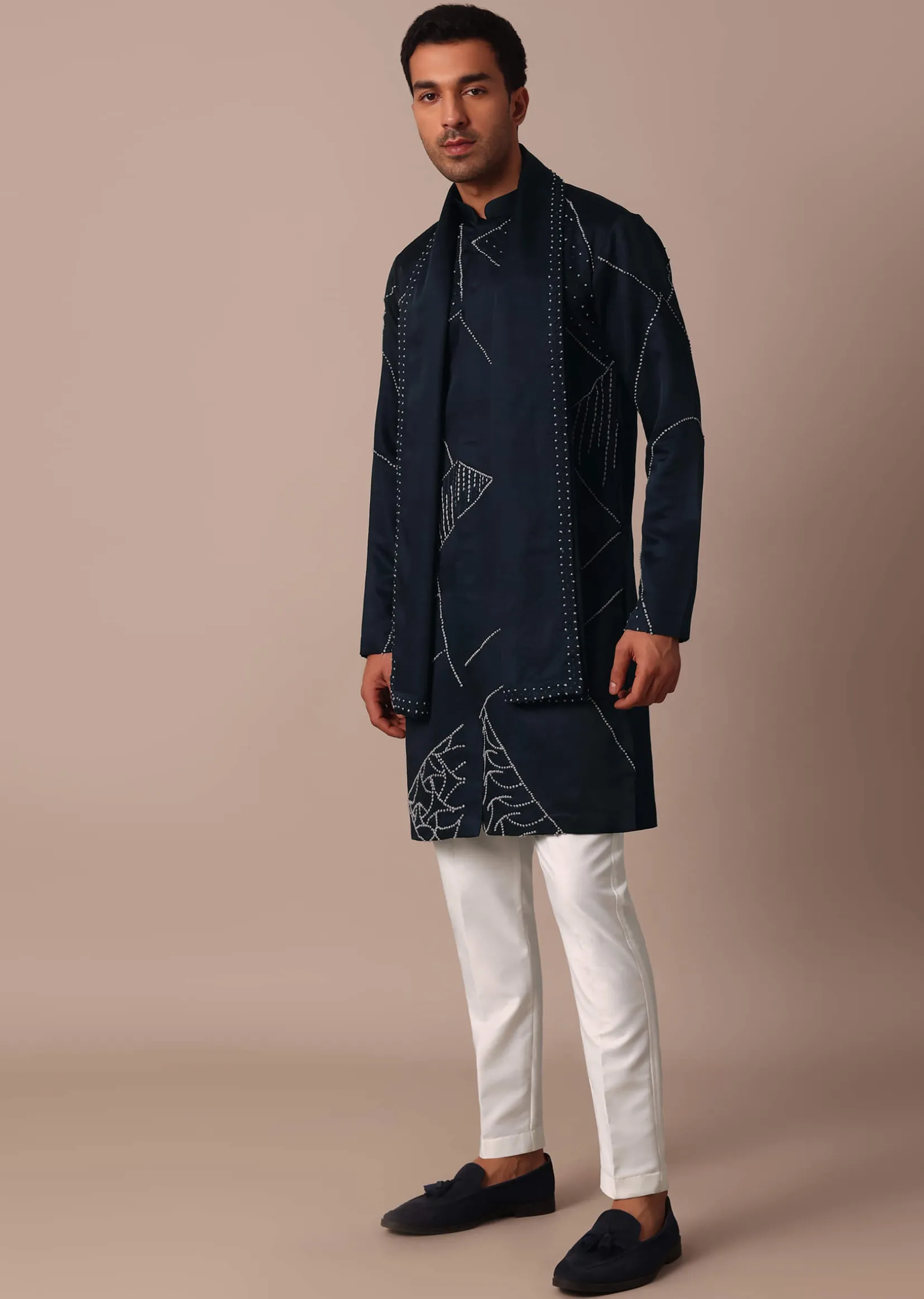 Navy Blue Kurta Set With Dupatta And Hand Work Detail