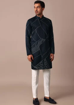 Navy Blue Kurta Set With Dupatta And Hand Work Detail